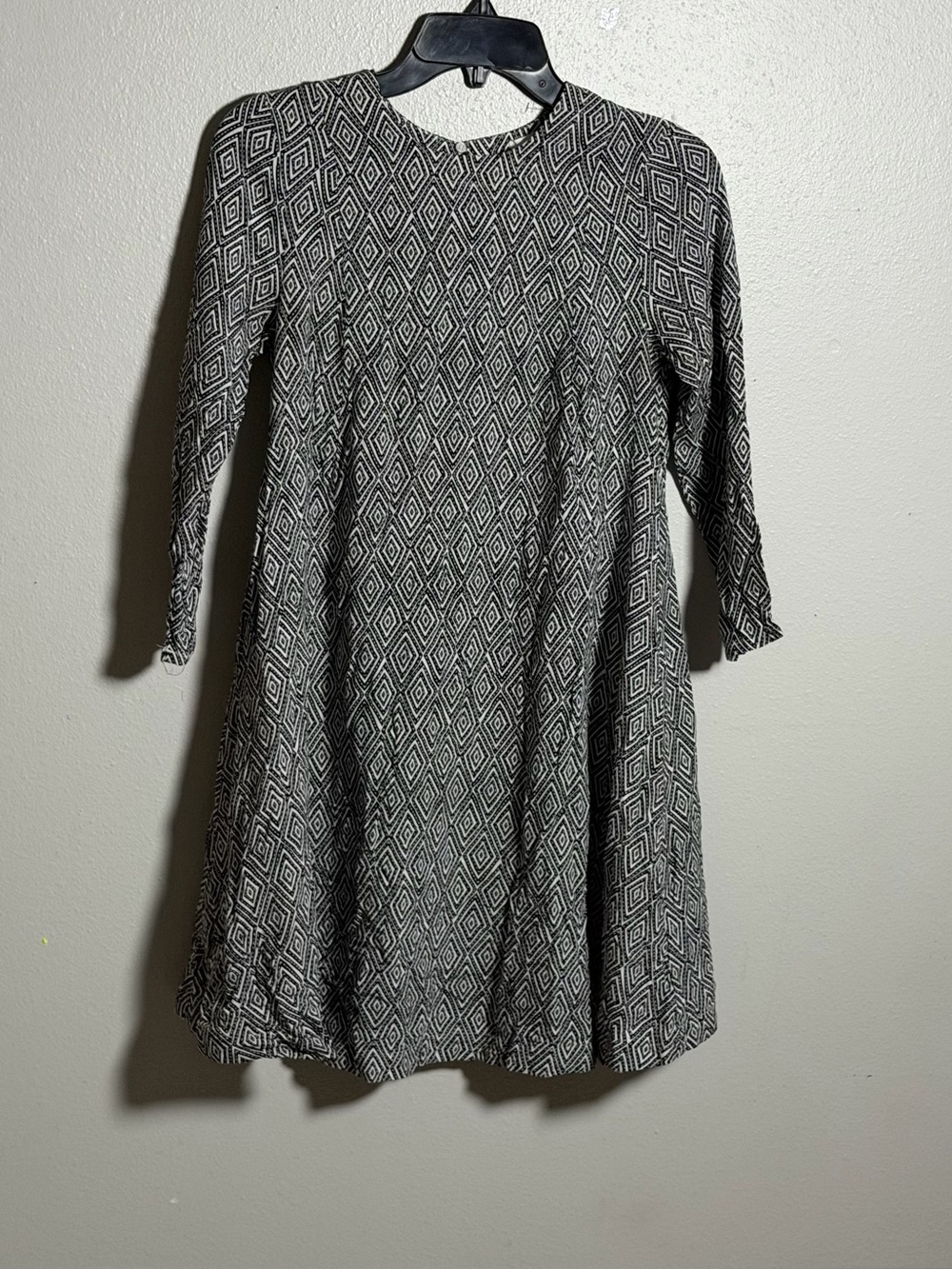 H&M Women Black/White Long-Sleeve A-Line Diamond Print Dress‎ Formal size 6